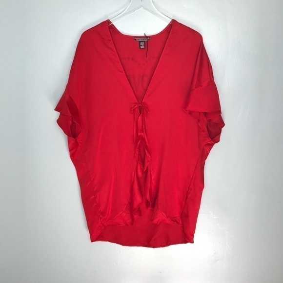 Victoria's Secret Red Satin LOVE Kimono Ruffles OS - Picture 2 of 8